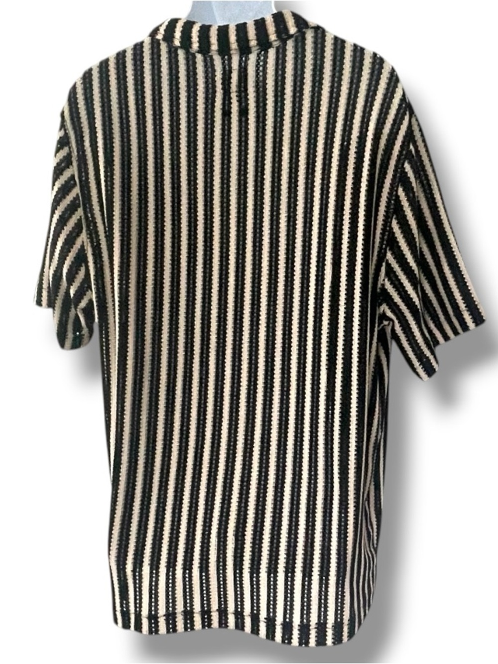 GUESS Black Beige Striped Knit Button Up Shirt Sheer Crochet Retro 90s Inspired - Picture 4 of 8